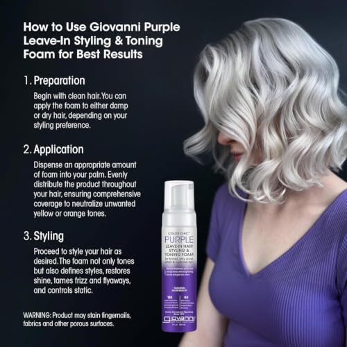 GIOVANNI Purple Leave-In Toning Foam for Blonde & Gray Hair, 7 fl oz