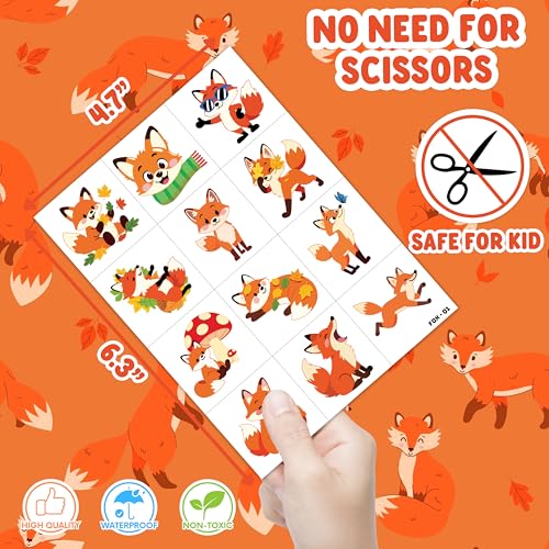 96 PCS Pre-Cut Fox Temporary Tattoos for Kids