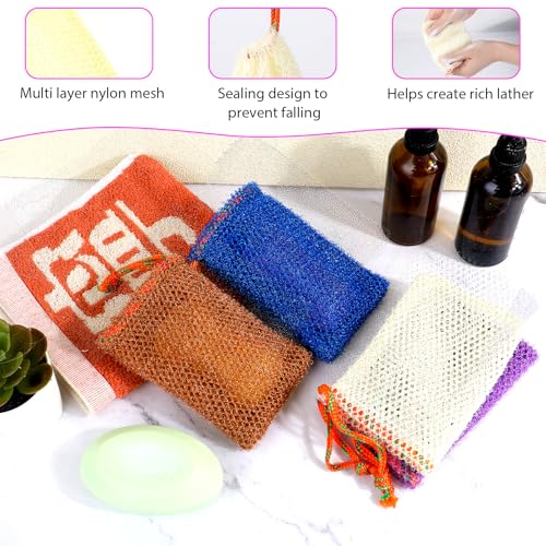 Vin Beauty 4 Pack Exfoliating Soap Bag Mesh Pouch with Drawstring