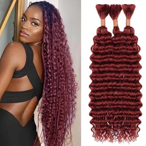 DiexrLamx B-Copper-33 34 Inch Deep Wave Human Braiding Hair Bulk Reddish Brown
