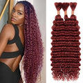DiexrLamx B-Copper-33 34 Inch Deep Wave Human Braiding Hair Bulk Reddish Brown