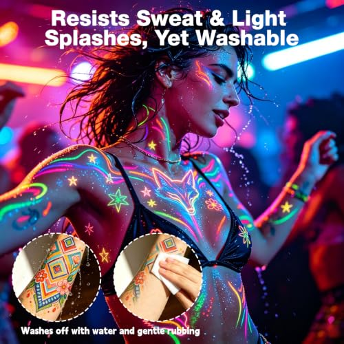 14 Colors UV Glow Body Paint Markers - Waterproof Neon Face Paint Pens
