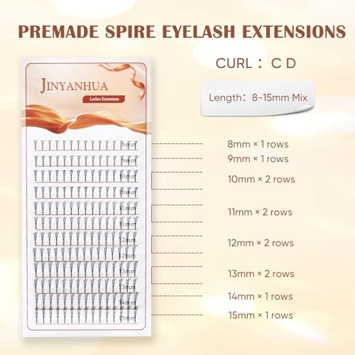 Premade Wings Lash Extensions 8-15mm Mix Lash Tray C/D Curl Premade Volume Fans Comic Spire Eyelashes Black Flat Root Feather Soft Individual Anime Spire Eyelash (Wing 2-C Curl, 8-15mm Mix)