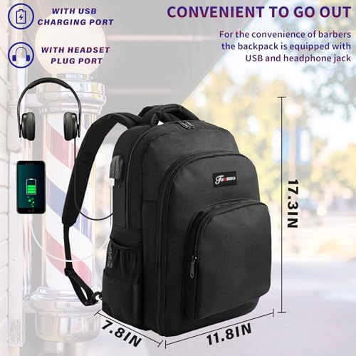 TORIBIO Black Barber Supplies Backpack with USB Port - Large Capacity, Professional Tool Bag for Men