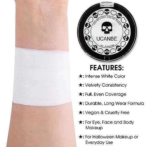 UCANBE Goth White Cream to Powder Foundation Makeup, Professional Clown White Face Body Paint with Matte Finish for Halloween, SFX Makeup, Cosplay, Costume, Stage, Mime & Film(0.52oz)