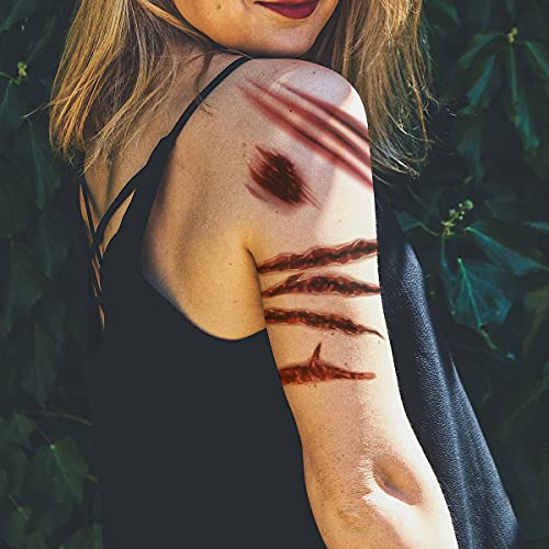 6 Sheets Halloween Realistic Scar Waterproof Temporary Tattoo Stickers Eyeball Wound Blood Bone Hand Scratch Cover