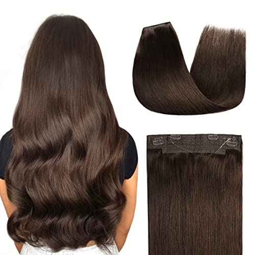 YILITE Wire Hair Extensions Real Human Hair £¬Wire hair 18 inches 95g Silky Straight #2 Dark Brown Human Hair Extensions One Piece Wire Hair Extensions with Fish Line