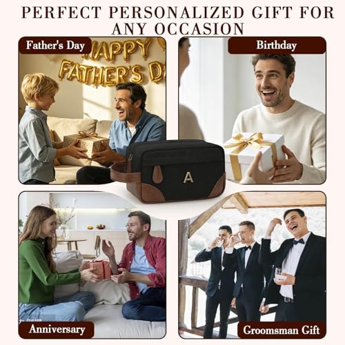 Personalized Toiletry Bag for Men - Canvas & Leather Dopp Kit