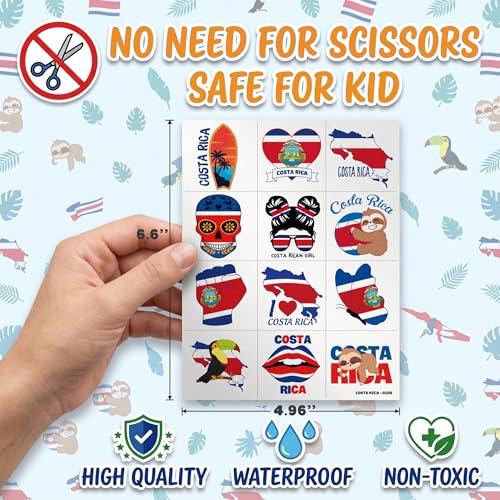 96 PCS Costa Rica Temporary Tattoos for Kids Birthday Party