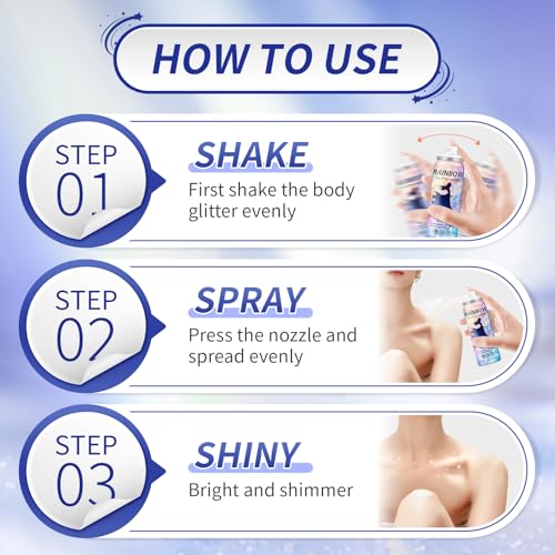 AWCCXMYM Body Glitter Spray Temporary Sparkle Glitter Spray for Hair and Body Long-Lasting and Quick-Drying Shiny Hairspray for Christmas Festival Concert Party Rave Accessories 2.11 Fl Oz