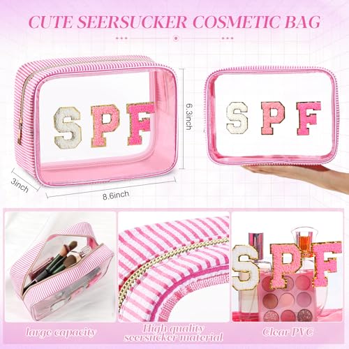 Sanwuta Seersucker Makeup Bag - Large Clear Travel Toiletry Pouch