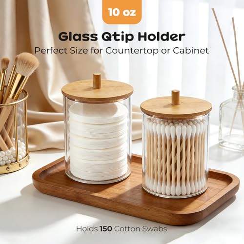 Glass Q-Tip Holder with Bamboo Lid, 10 oz - 2 Pack