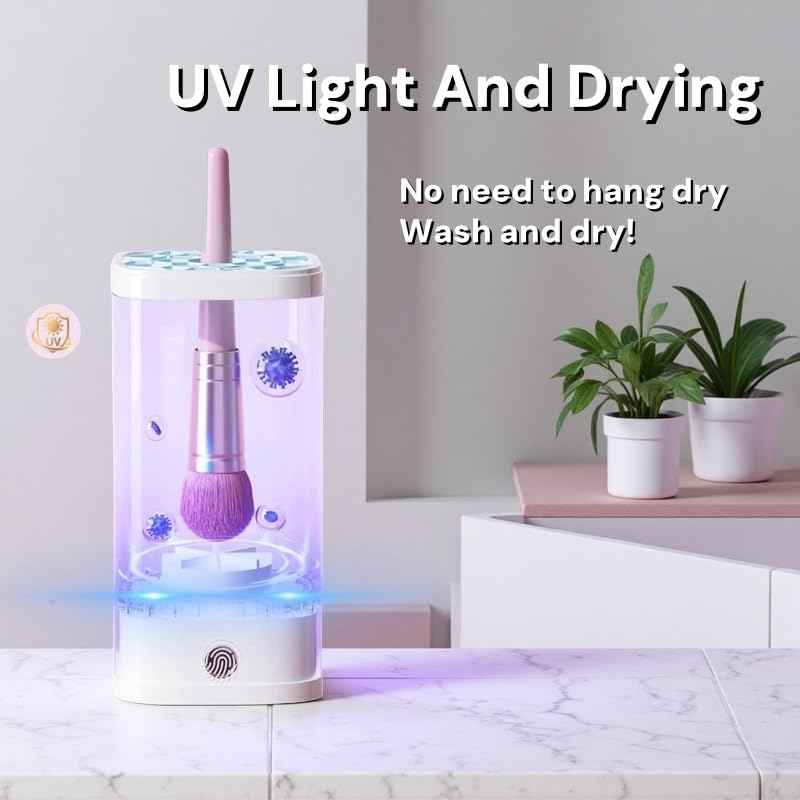 Electric Makeup Brush Cleaner and Dryer Machine with UV-C Light, 3-in-1 Automatic Brush Cleaning System for Deep Clean & Fast Drying, Quiet Design for Beauty Enthusiasts, Gift Giving, Home/Salon Use
