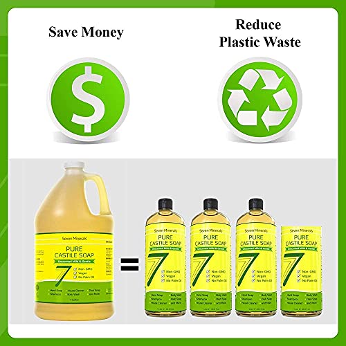 Seven Minerals EWG Verified Unscented Castile Soap (1 Gallon) & Pure Lemon Castile Soap (33.8 fl oz)