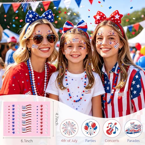 Patriotic Face Gems Stickers - 80pc Red White Blue Rhinestones