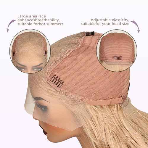 SISgrace 13¡¿6 Pre Plucked HD Lace Front Wigs Pre Layered Body Wave Natural Hairline Synthetic Glueless Wigs for Women 18 Inch Tiny Knots Lace Bob Wigs (Blonde with White Highlight)