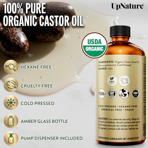 Organic Castor Oil - 16oz Cold Pressed, Pure & Hexane Free for Hair & Skin