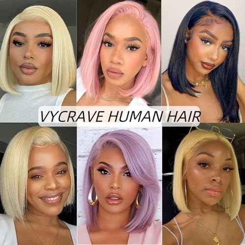 613 Blonde Short Bob Wig Human Hair 13x4 HD Transparent Lace Front Wigs Human Hair Pre Plucked with Baby Hair Glueless Wigs Human Hair 180% Density Straight 613 Bob Wigs for Women 8 Inch