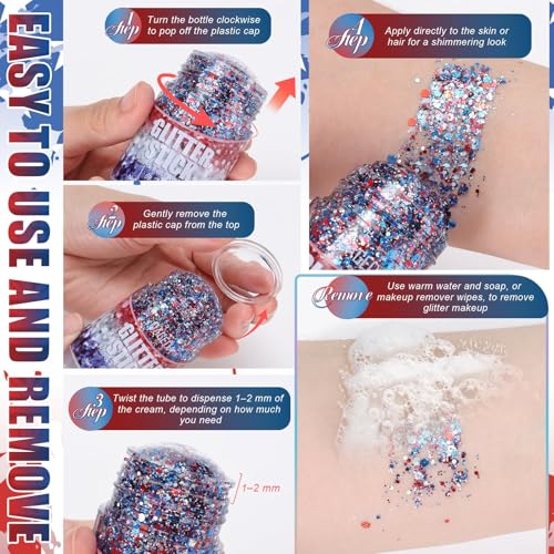 Red White Blue Glitter Stick for 4th of July