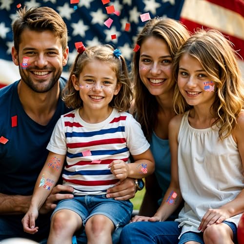 Cerlaza Labor Day Decorations, Glitter Freckles Face Tattoo with American Flag Design, Red White Blue Usa Accessories, 4th of July Independence Day Fake Tattoos Makeup Kit, Rave Outfits for Women