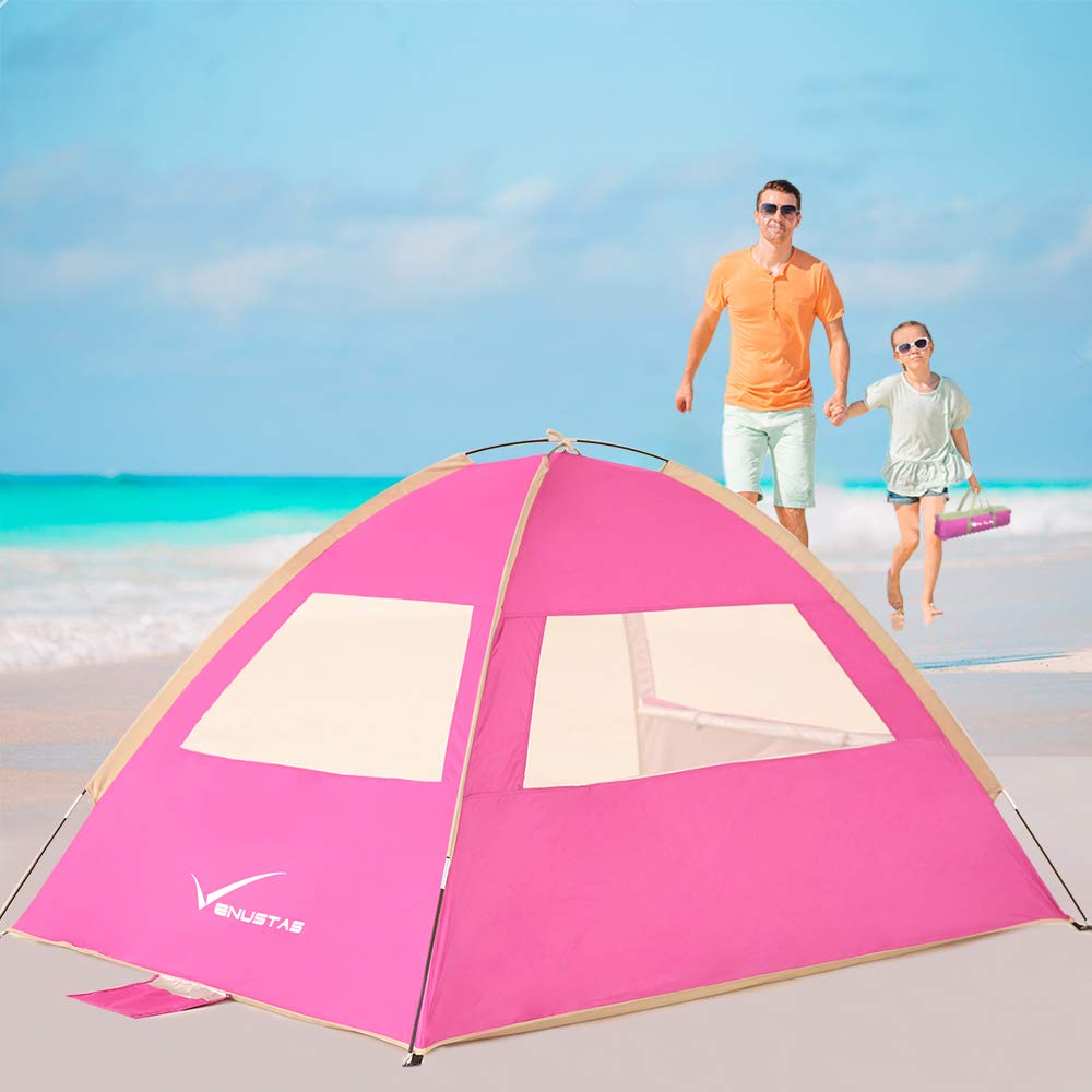 Venustas Beach Tent Sun Shelter for 3/4-5/6-7/8-10 Person, UPF 50+ UV Protection Beach Canopy, Lightweight and Easy Setup Cabana, Portable Beach Shade Tent