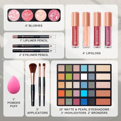 Color Nymph All-in-One Makeup Kit with Mirror - Gold Cosmetic Set