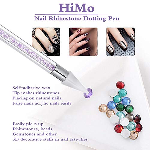 Dual-Ended Nail Rhinestone Picker & Dotting Tool with 2 Replaceable Wax Tips