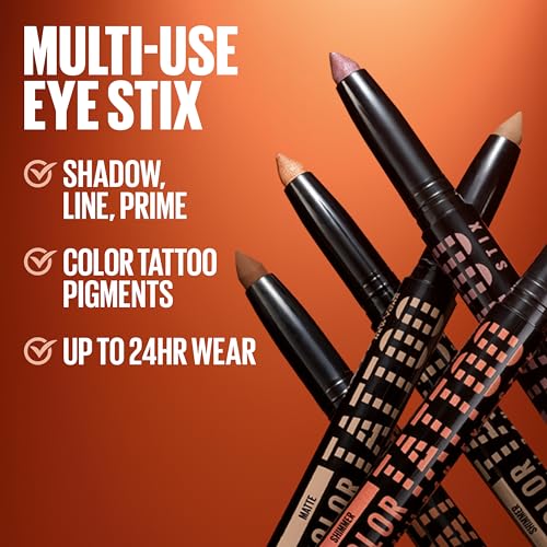 MAYBELLINE Color Tattoo Longwear Multi-Use 24HR Eye Shadow Stix, Rich, Long Lasting Eyeshadow, Eyeliner and Eye Primer Stick, I Am Cheeky (Mauve Shimmer)