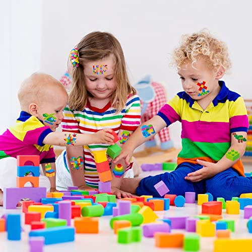 HOWAF 96pcs Neon Building Block Temporary Tattoos for Kids