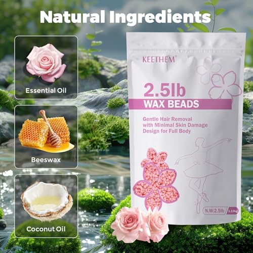 2.5lb Wax Beads, Hard Wax Beads for Coarse Hair Removal and Sensitive Skin- Waxing Beads for Women Men - Hard Wax Recommended for Full Body Bikini Brazilian Waxing (Rose)