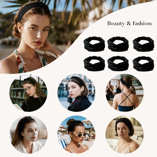 Wide Non-Slip Headbands for Women, 6-Pack Black