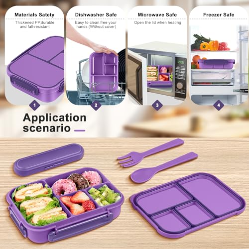 Amathley Lunch Box Kids,Bento Box Adult,Leakproof Lunch Containers for Adults/Kids/Toddler,1200ML-4 Compartments bento Lunch box with Utensil,Microwave & Dishwasher & Freezer Safe (Purple)