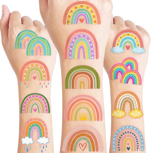 Pastel Rainbow Temporary Tattoos for Kids - 96 Designs