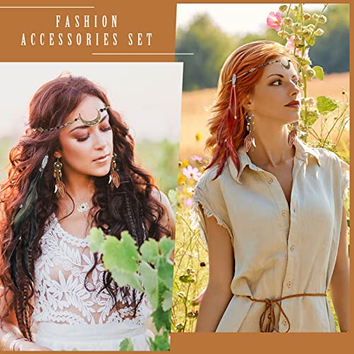 Kigeli 5 Pack Boho Hair Feather Headpiece Clip-in Moon Chain