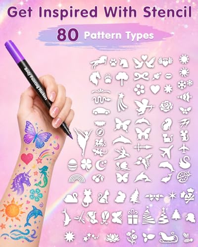Lictin Temporary Tattoo Markers, 16 Colors with 80 Stencils