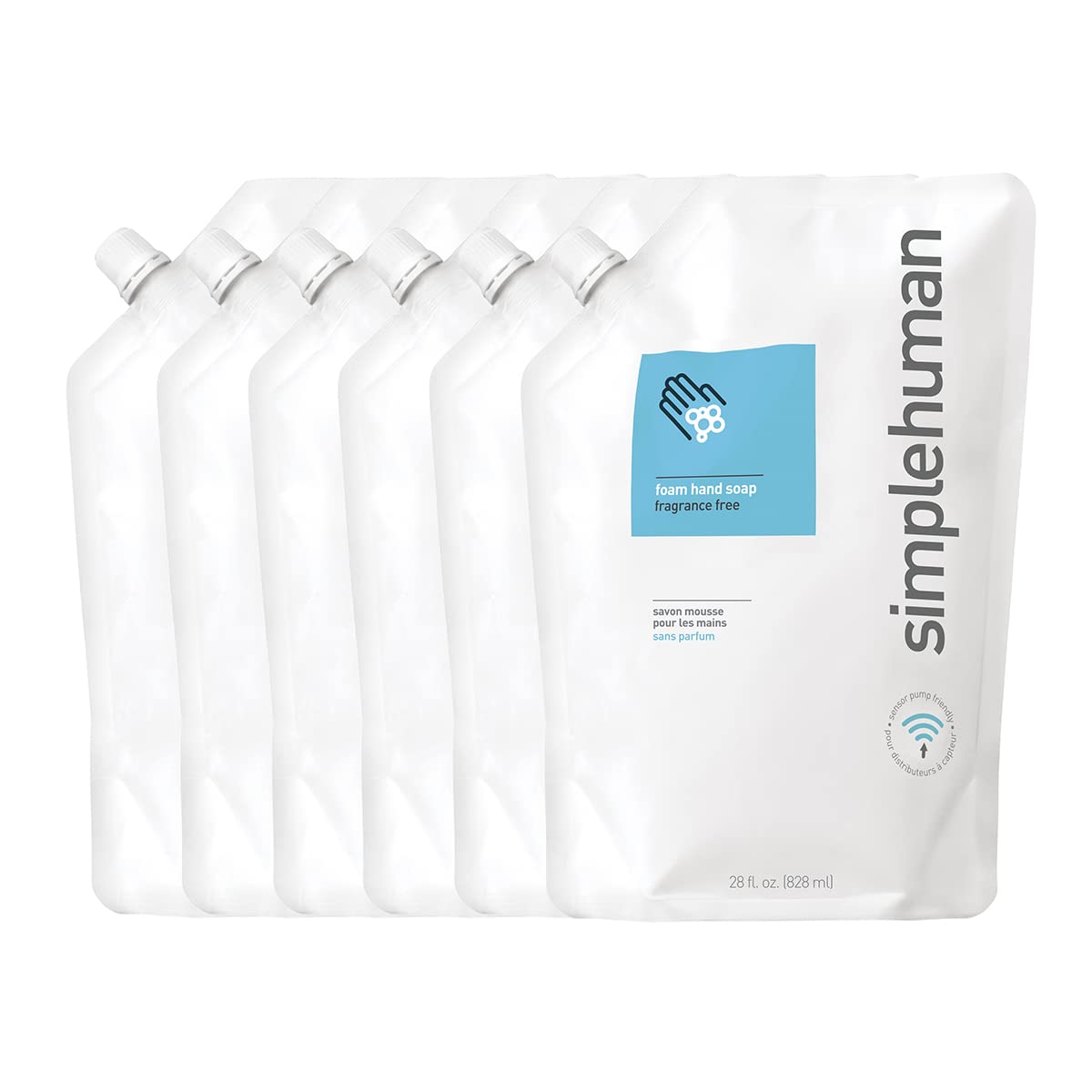 simplehuman Fragrance Free Foam Hand Soap Refill Pouch, 28 Fl Oz, Pack of 6