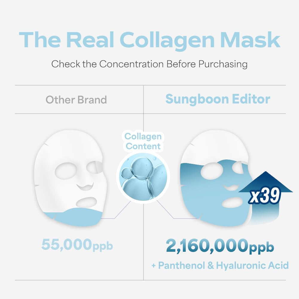 SUNGBOON EDITOR Deep Collagen Hyalu-B5 Hydrating Overnight Mask 37gx4ea | The real collagen 2,160,000ppb | Facial Hydrogel Masks with low molecular weight collagen for elasticity and moisturizing