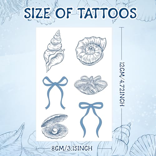Blue Bow Starfish Seashell Temporary Tattoo Stickers - 12 Sheet Set