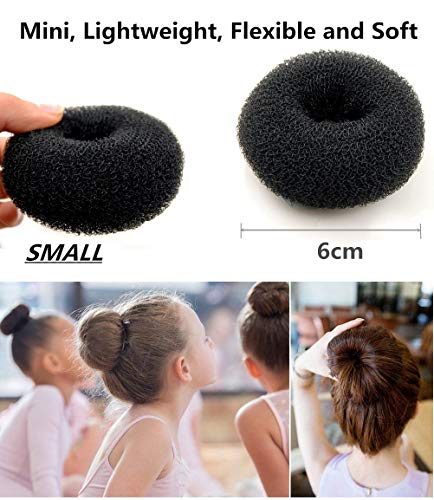 Mini Hair Bun Maker Set for Kids & Girls - 4 Black Doughnut Hair Shapers, 2.4 Inch Small Size
