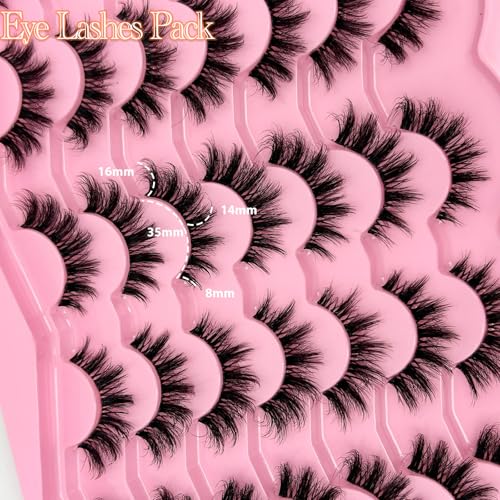 Wispy Lashes Cat Eye 16mm Short False Eyelashes Natural Look Clear Band Natural C Curl Strip Lashes Pack