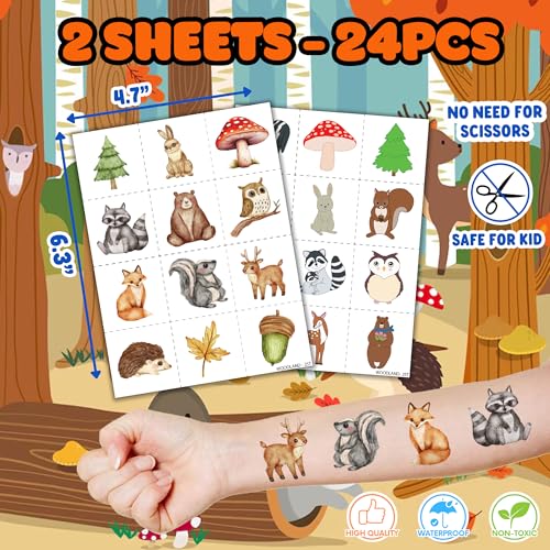 36Pc Woodland Party Favors Set - Temporary Tattoos & Stamps