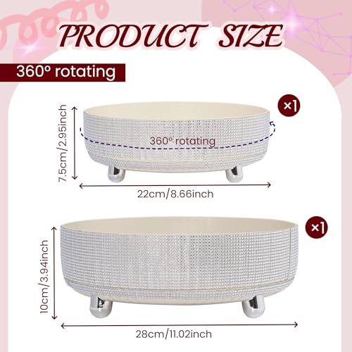 Rotating Bling Perfume Makeup Organizer, Rhinestone Cosmetic Display Cases with 2-Piece Set, 360¡Æ Spinning Bathroom Organizers for Countertop, Vanity Table | White