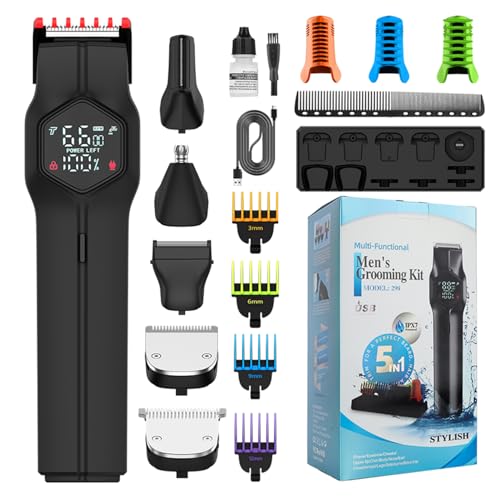 Lecroooi Waterproof Cordless Beard Trimmer for Men, Hair & Nose Grooming Kit
