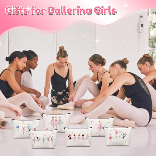 Y1tvei Ballerina Canvas Makeup Bags - Cute Ballet Dancing Girls Watercolor Cosmetic Bag Gift for Ballet Lover Small Portable Travel Toiletry Zipper Canvas Pouch for Holiday Birthday Dance Stuff, 12Pcs