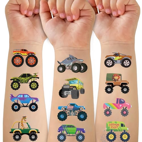 Monster Truck Temporary Tattoos for Kids, 10 Sheets