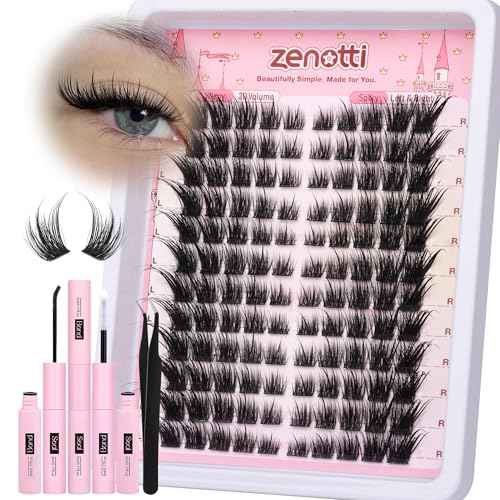 Lash Clusters Kit Cat Eye Cluster Eyelash Extensions Kit Wispy Fairy Lash Clusters Kit Natural Individual lashes Fox Eye DIY Lash Extensions with Lash Bond and Seal and Eyelash Tweezers by zenotti