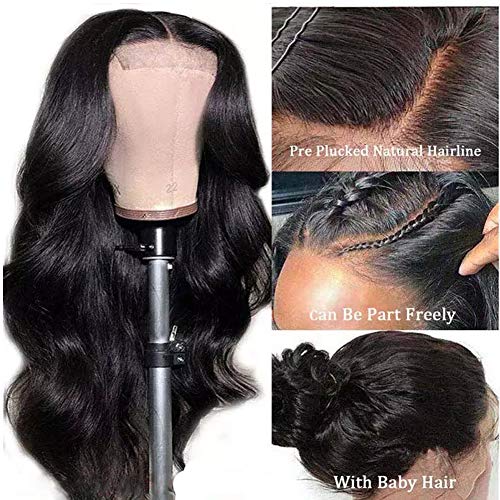 IUPin Body Wave Lace Front Wigs Human Hair Pre Plucked Bleached Knots with Baby Hair Glueless 4×4 Brazilian Virgin Lace Closure Human Hair Wigs for Black Women Natural Color 150 Density