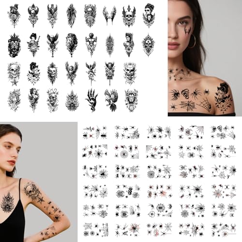 "70PCS Temporary Tattoos men and Adults - Waterproof Fake Tattoos Stickers,Tiger Skull Skeleton Tattoos kit Stickers.party and Summer Designs.
