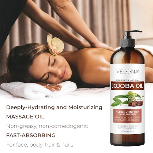velona Jojoba Oil - 64 oz | 100% Pure and Natural | Golden, Unrefined, Cold Pressed, Hexane Free | Moisturizing Face, Hair, Body, Skin Care, Stretch Marks, Cuticles