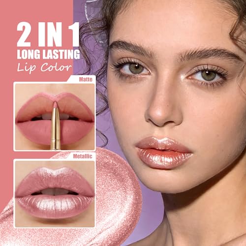 Nude Metallic Lipstick & Lip Liner Combo 2-in-1 Waterproof